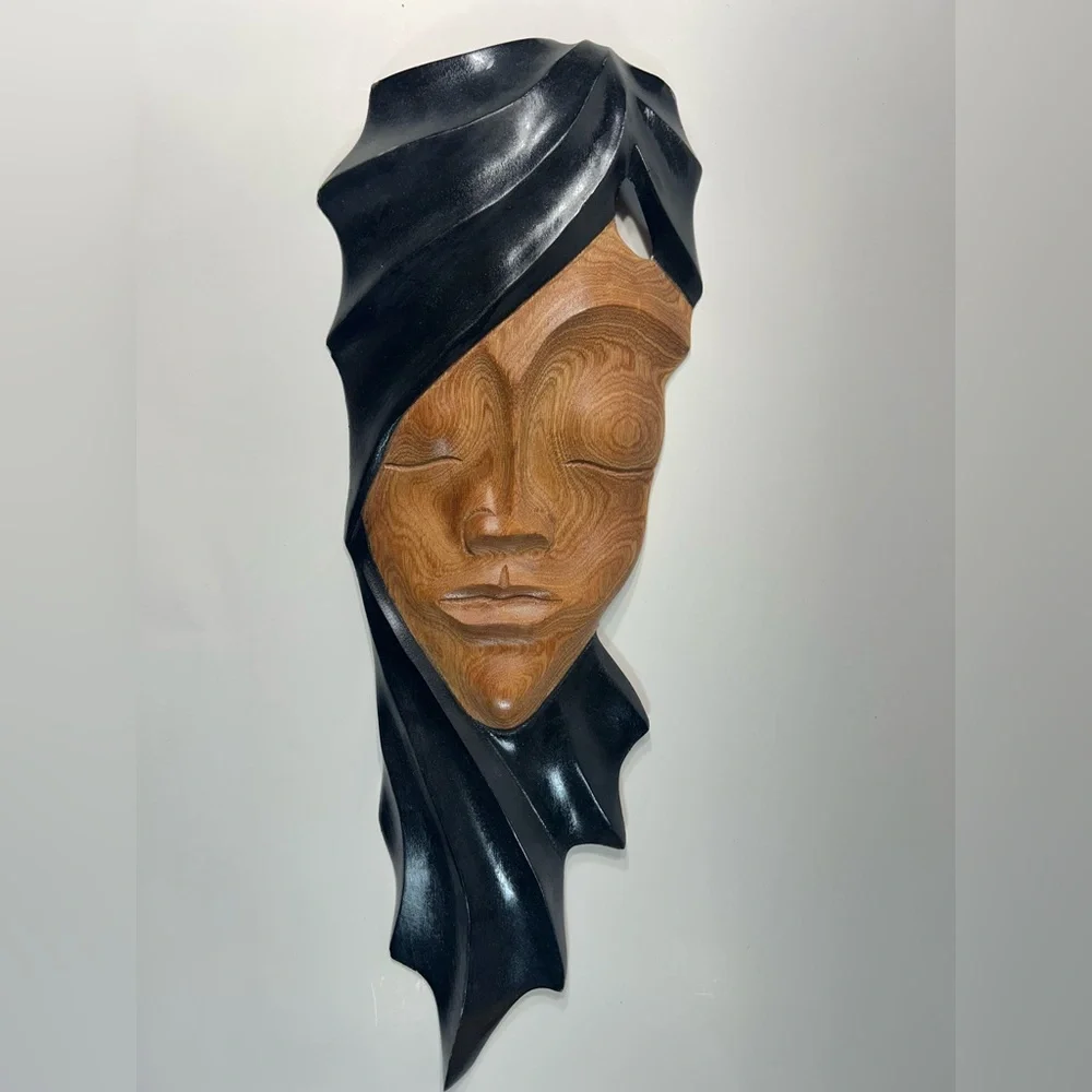 Carved Wooden Sculpture Womans Face - Picture 1 of 9